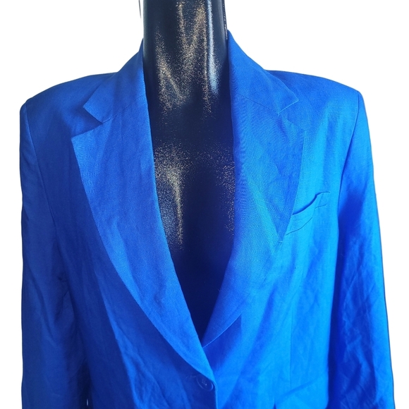 H&M Blue Linen Blend Single Breasted Blazer S - Picture 3 of 8